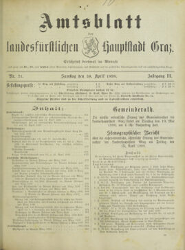 Amtsblatt der landesfürstlichen Hauptstadt Graz 18980430 Seite: 1