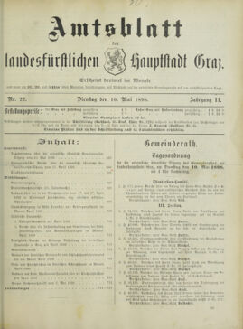 Amtsblatt der landesfürstlichen Hauptstadt Graz 18980510 Seite: 1