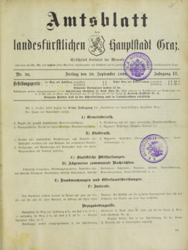 Amtsblatt der landesfürstlichen Hauptstadt Graz 18980930 Seite: 1