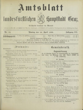 Amtsblatt der landesfürstlichen Hauptstadt Graz 18990410 Seite: 1