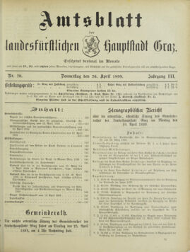 Amtsblatt der landesfürstlichen Hauptstadt Graz 18990420 Seite: 1