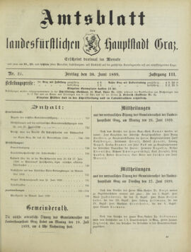 Amtsblatt der landesfürstlichen Hauptstadt Graz 18990630 Seite: 1