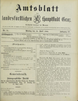 Amtsblatt der landesfürstlichen Hauptstadt Graz 19000430 Seite: 1