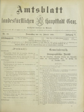 Amtsblatt der landesfürstlichen Hauptstadt Graz 19010110 Seite: 1