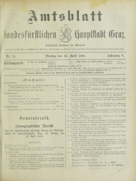 Amtsblatt der landesfürstlichen Hauptstadt Graz 19010430 Seite: 1