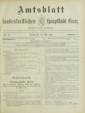 Amtsblatt der landesfürstlichen Hauptstadt Graz 19010510 Seite: 1