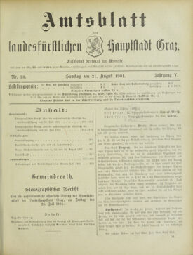 Amtsblatt der landesfürstlichen Hauptstadt Graz 19010831 Seite: 1