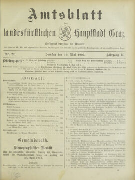 Amtsblatt der landesfürstlichen Hauptstadt Graz 19020510 Seite: 1