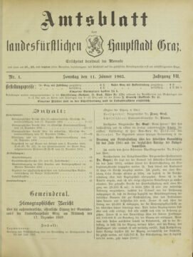 Amtsblatt der landesfürstlichen Hauptstadt Graz 19030111 Seite: 1