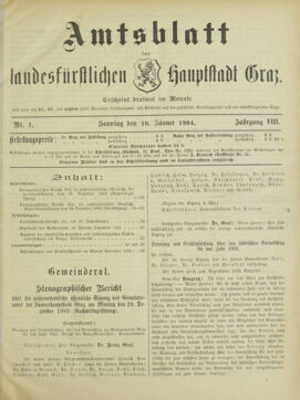 Amtsblatt der landesfürstlichen Hauptstadt Graz 19040110 Seite: 1