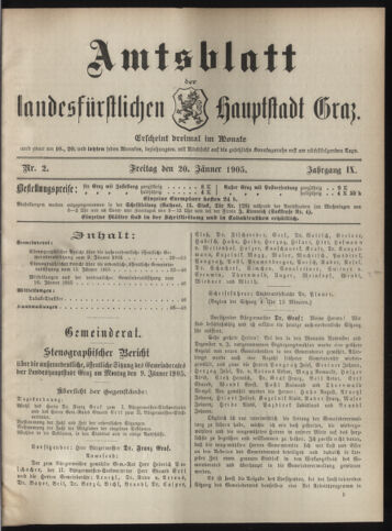 Amtsblatt der landesfürstlichen Hauptstadt Graz 19050120 Seite: 1