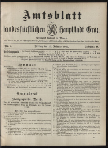 Amtsblatt der landesfürstlichen Hauptstadt Graz 19050210 Seite: 1