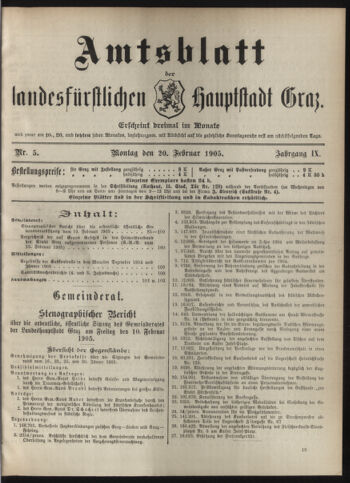 Amtsblatt der landesfürstlichen Hauptstadt Graz 19050220 Seite: 1