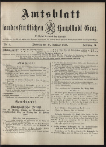 Amtsblatt der landesfürstlichen Hauptstadt Graz 19050228 Seite: 1