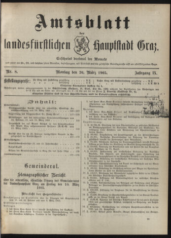 Amtsblatt der landesfürstlichen Hauptstadt Graz 19050320 Seite: 1