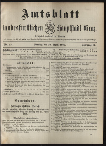 Amtsblatt der landesfürstlichen Hauptstadt Graz 19050430 Seite: 1