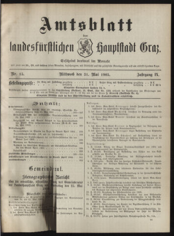 Amtsblatt der landesfürstlichen Hauptstadt Graz 19050531 Seite: 1