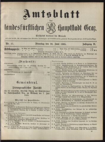 Amtsblatt der landesfürstlichen Hauptstadt Graz 19050620 Seite: 1