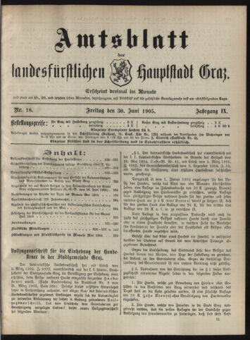 Amtsblatt der landesfürstlichen Hauptstadt Graz 19050630 Seite: 1