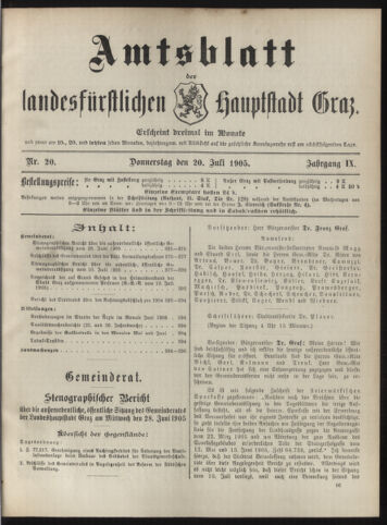 Amtsblatt der landesfürstlichen Hauptstadt Graz 19050720 Seite: 1