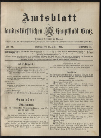 Amtsblatt der landesfürstlichen Hauptstadt Graz 19050731 Seite: 1