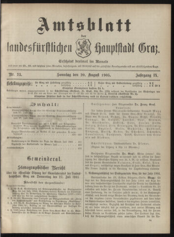 Amtsblatt der landesfürstlichen Hauptstadt Graz 19050820 Seite: 1