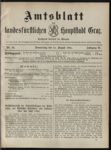 Amtsblatt der landesfürstlichen Hauptstadt Graz 19050831 Seite: 1