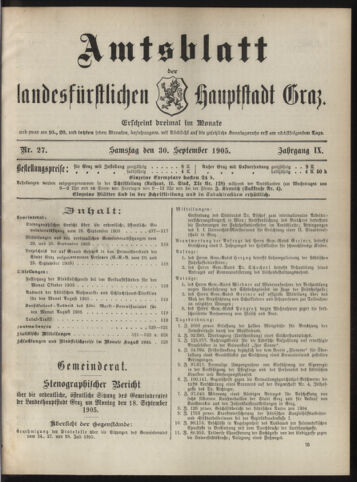 Amtsblatt der landesfürstlichen Hauptstadt Graz 19050930 Seite: 1