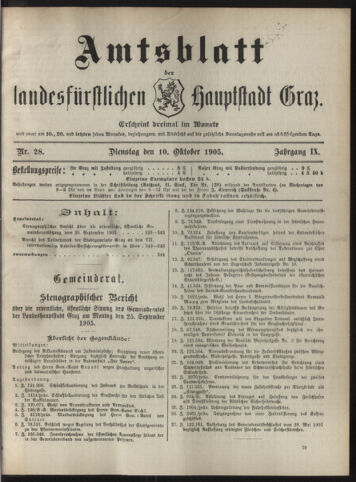 Amtsblatt der landesfürstlichen Hauptstadt Graz 19051010 Seite: 1