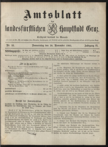 Amtsblatt der landesfürstlichen Hauptstadt Graz 19051130 Seite: 1