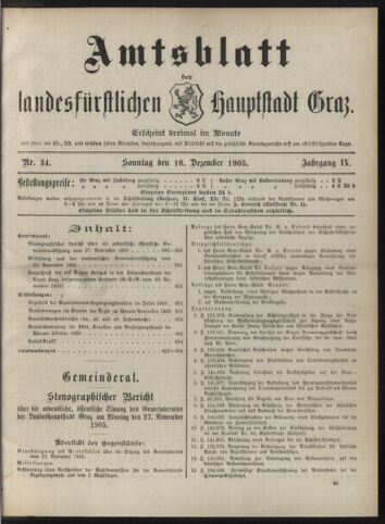 Amtsblatt der landesfürstlichen Hauptstadt Graz 19051210 Seite: 1