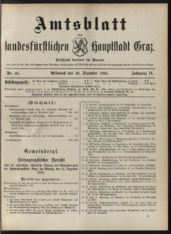 Amtsblatt der landesfürstlichen Hauptstadt Graz 19051220 Seite: 1