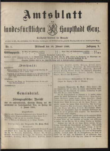 Amtsblatt der landesfürstlichen Hauptstadt Graz 19060110 Seite: 1