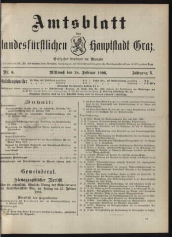 Amtsblatt der landesfürstlichen Hauptstadt Graz 19060228 Seite: 1