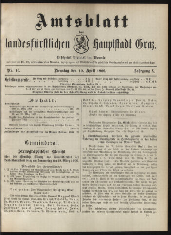 Amtsblatt der landesfürstlichen Hauptstadt Graz 19060410 Seite: 1