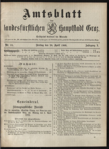 Amtsblatt der landesfürstlichen Hauptstadt Graz 19060420 Seite: 1