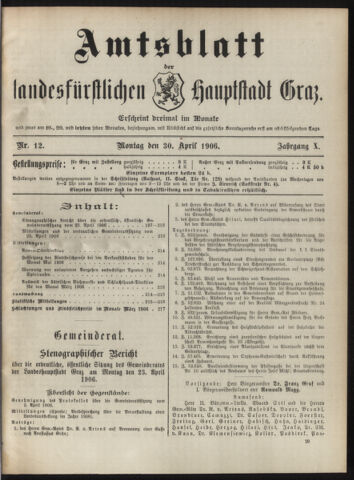 Amtsblatt der landesfürstlichen Hauptstadt Graz 19060430 Seite: 1