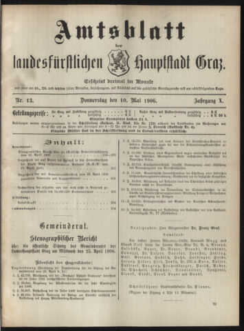 Amtsblatt der landesfürstlichen Hauptstadt Graz 19060510 Seite: 1