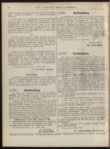 Amtsblatt der landesfürstlichen Hauptstadt Graz 19060510 Seite: 16