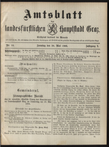 Amtsblatt der landesfürstlichen Hauptstadt Graz 19060520 Seite: 1