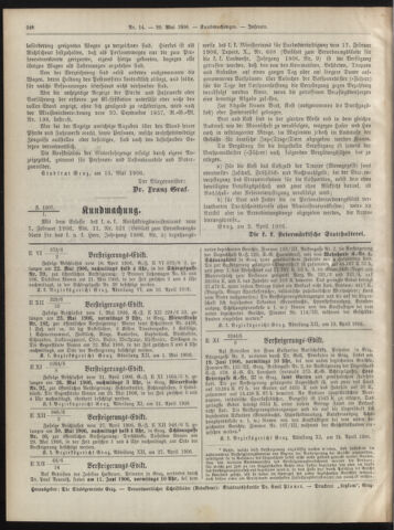 Amtsblatt der landesfürstlichen Hauptstadt Graz 19060520 Seite: 14