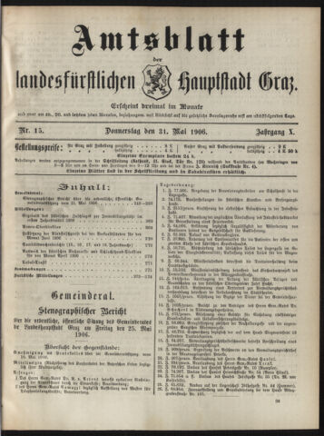 Amtsblatt der landesfürstlichen Hauptstadt Graz 19060531 Seite: 1