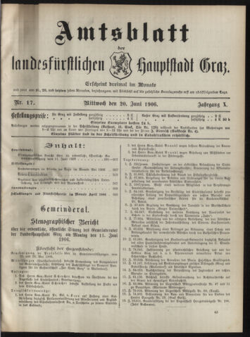 Amtsblatt der landesfürstlichen Hauptstadt Graz 19060620 Seite: 1