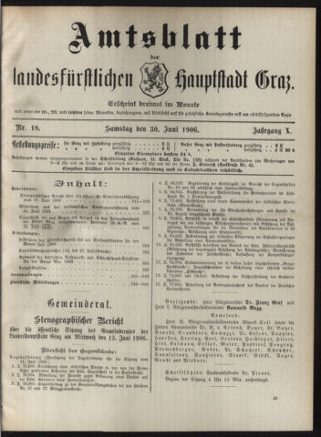 Amtsblatt der landesfürstlichen Hauptstadt Graz 19060630 Seite: 1