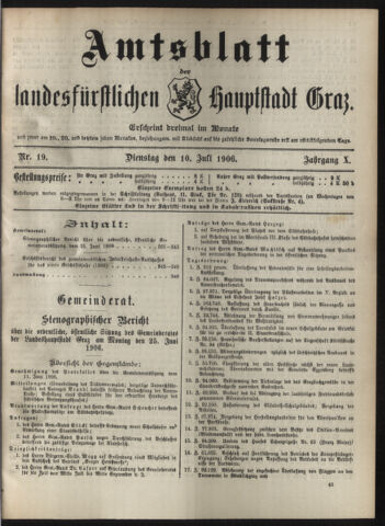 Amtsblatt der landesfürstlichen Hauptstadt Graz 19060710 Seite: 1