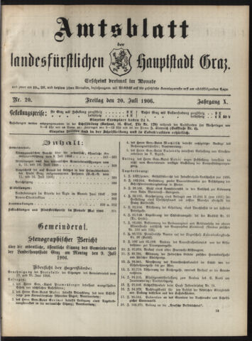 Amtsblatt der landesfürstlichen Hauptstadt Graz 19060720 Seite: 1