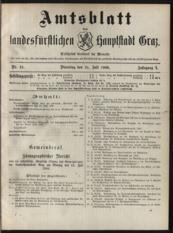 Amtsblatt der landesfürstlichen Hauptstadt Graz 19060731 Seite: 1