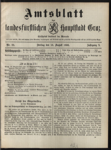 Amtsblatt der landesfürstlichen Hauptstadt Graz 19060810 Seite: 1