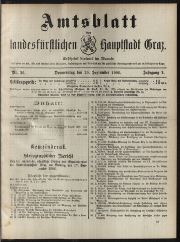 Amtsblatt der landesfürstlichen Hauptstadt Graz 19060920 Seite: 1