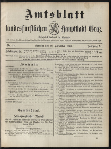 Amtsblatt der landesfürstlichen Hauptstadt Graz 19060930 Seite: 1